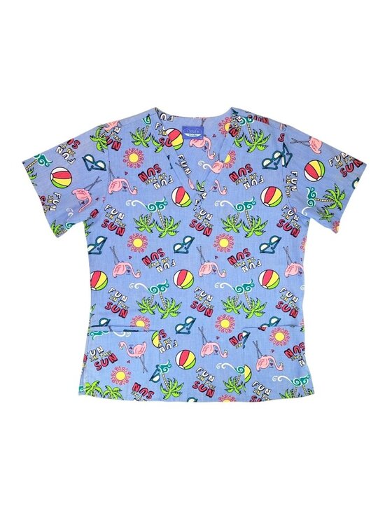 Carol's Scrubs Tops - Carol's Scrubs Fun In The Sun Beach Scrub Top Flamingo Palm Tree Women Medium